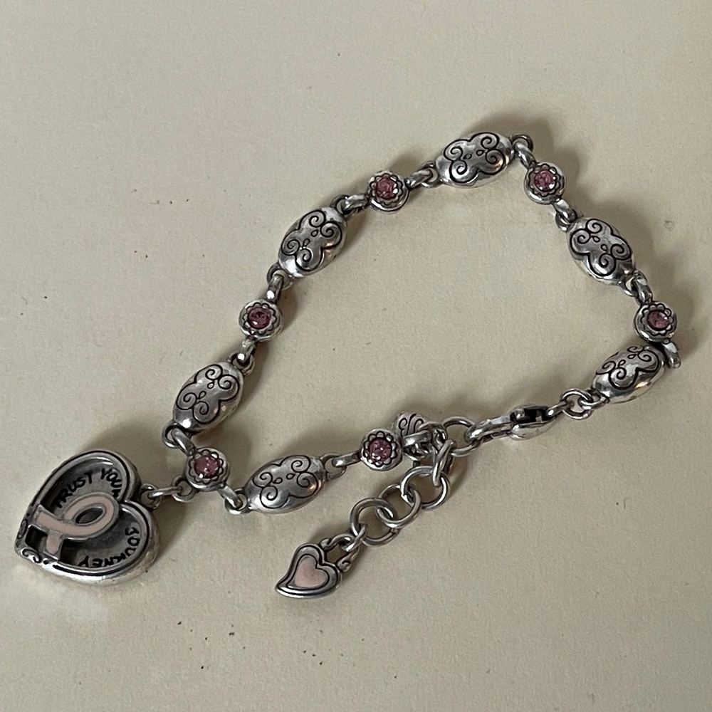 Brighton pink enamel, rhinestone heart, love, breast cancer bracelet. Trust your